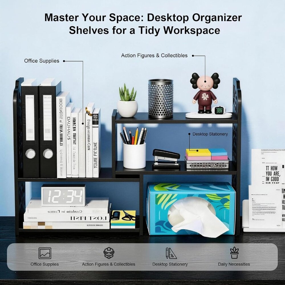 Desk Shelves Desktop Orgnizer Shelf-Black Office Organization for Top of Adjusta - Picture 3 of 8